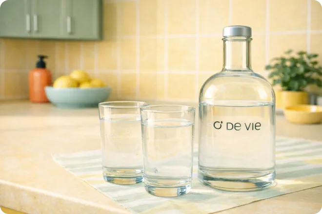 Image avec une carafe d'eau O' de Vie